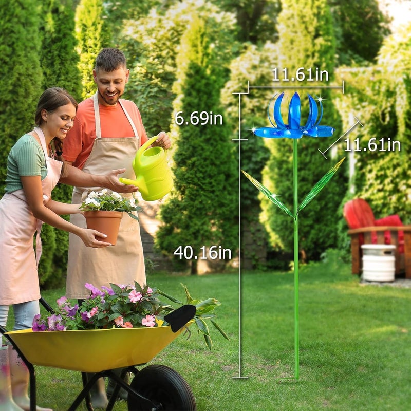 SUCUY Wind Spinners Outdoor Garden Decor, 47 inch Metal Wind Sculptures Garden Gifts for Mom, Lotus Flower Windmills for Yard Backyard Lawn Decorations - Image 4